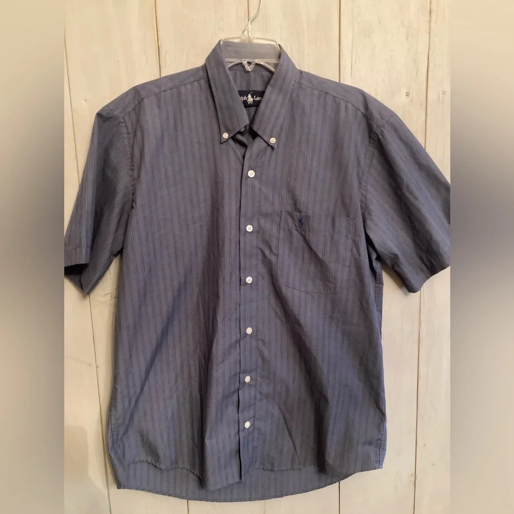 POLO RALPH LAUREN mens‎ BLAKE stripe short sleeve button up shirt blue Sz-LG
